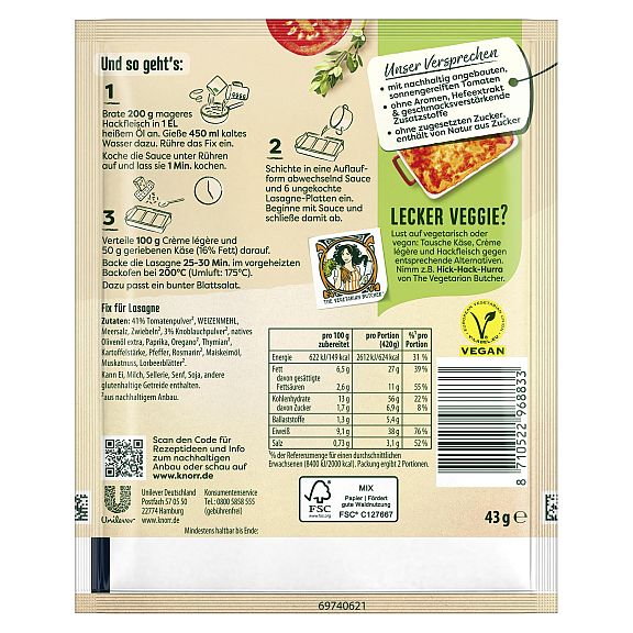 KNORR FIX - NATUERLICH LECKER! LASAGNE 43G