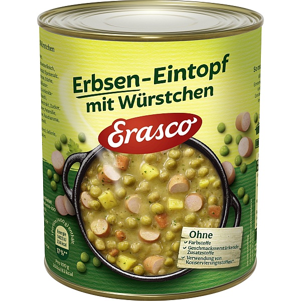 ERASCO ERBSEN EINTOPF MIT WUERSTCHEN 800G