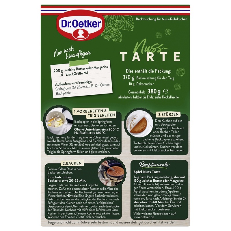 DR. OETKER KUCHENMISCHUNG NUSS TARTE 380G