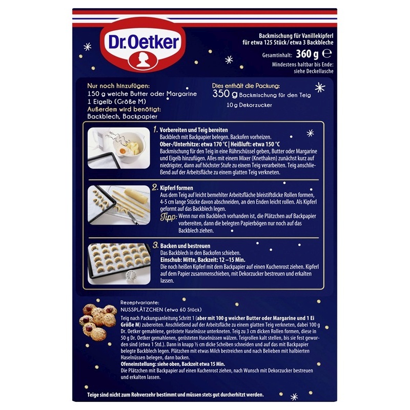DR. OETKER BACKMISCHUNG - THE TASTE OF CHRISTMAS - VANILLEKIPFERL 360G PACKUNG